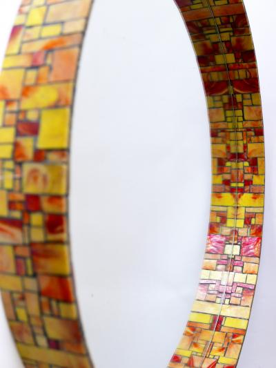Exceptional Mid Century Modern Mosaic Framed Circular Wall Mirror 1960s Italy