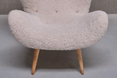 Exceptional Organic Swedish Modern Easy Chair in Sheepskin and Beech Late 1940s