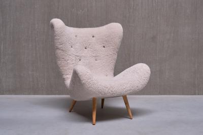 Exceptional Organic Swedish Modern Easy Chair in Sheepskin and Beech Late 1940s