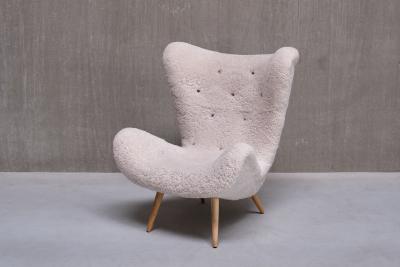 Exceptional Organic Swedish Modern Easy Chair in Sheepskin and Beech Late 1940s