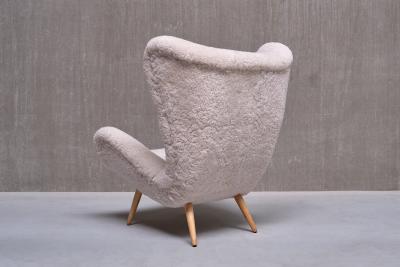 Exceptional Organic Swedish Modern Easy Chair in Sheepskin and Beech Late 1940s
