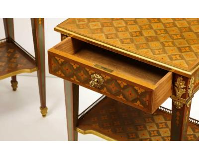 Exceptional Pair of French Ormolu Mounted Parquetry and Marquetry Side Tables