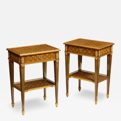 Exceptional Pair of French Ormolu Mounted Parquetry and Marquetry Side Tables
