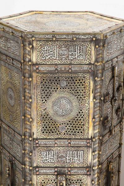 Exceptional Pair of Islamic Mamluk Revival Silver Inlaid Quran Side Tables