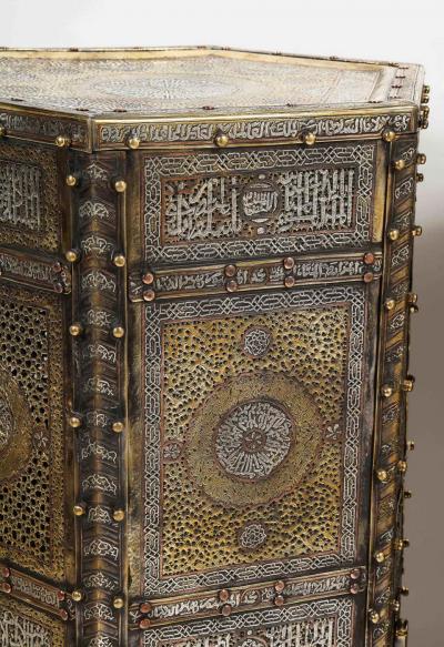 Exceptional Pair of Islamic Mamluk Revival Silver Inlaid Quran Side Tables