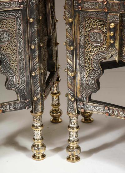 Exceptional Pair of Islamic Mamluk Revival Silver Inlaid Quran Side Tables