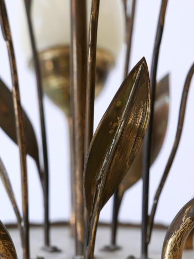 Exceptional Scandinavian Brass Opal Glass Chandelier or Ceiling Lamp 1950s