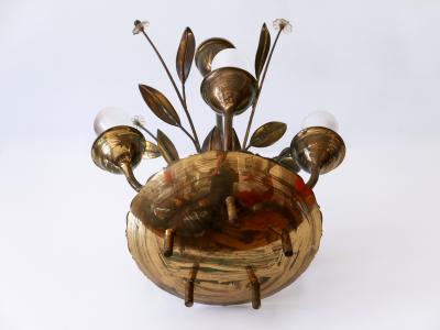 Exceptional Scandinavian Brass Opal Glass Chandelier or Ceiling Lamp 1950s