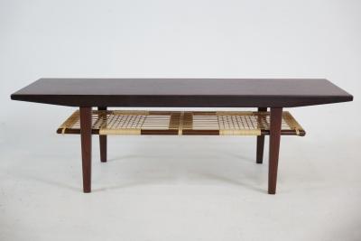 Exceptional Scandinavian Modern Rosewood Coffee Table w Caned Shelf
