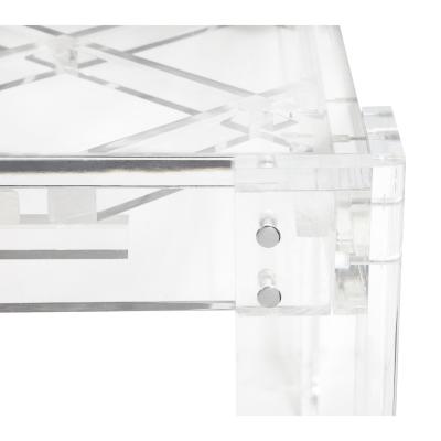 Exceptional Thick Lucite Dining Table with Criss Cross Design 1970s