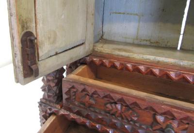 Exceptional Tramp Art Mirrored Wall Cabinet