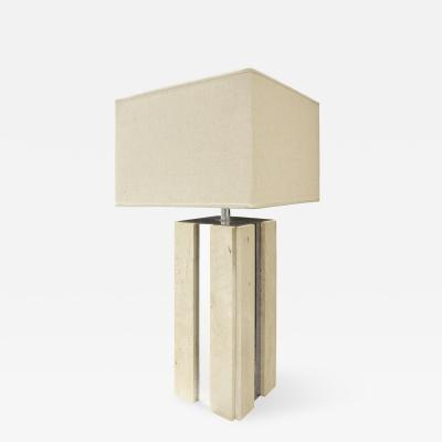 Exceptional Traventine Table Lamp With Chrome Accents 1960s