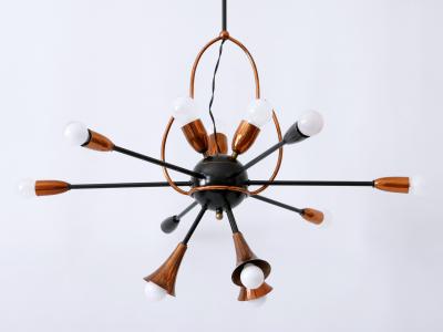 Exceptional Twelve Flamed Sputnik Chandelier or Pendant Lamp Austria 1950s
