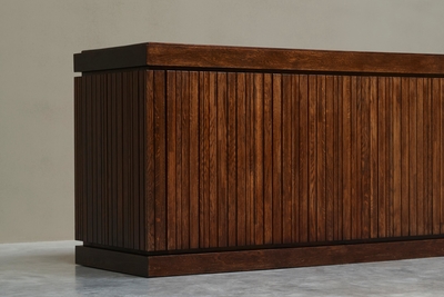 Exceptional and Unique Freestanding Sideboard in Solid Oak Belgium 1970
