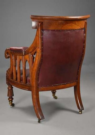 Exceptional early 19thc Gothic revival oak library armchair