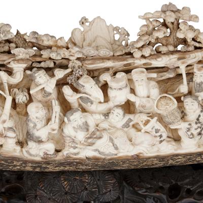 Exceptional woolly mammoth tusk carved in traditional Chinese style