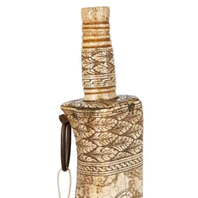 Exceptionally detailed 19th century carved bone gunpowder flask