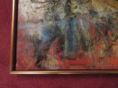 Exciting Gino Hollander Style Abstract Oil Painting Mid Century Modern