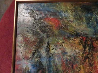 Exciting Gino Hollander Style Abstract Oil Painting Mid Century Modern