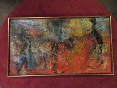 Exciting Gino Hollander Style Abstract Oil Painting Mid Century Modern