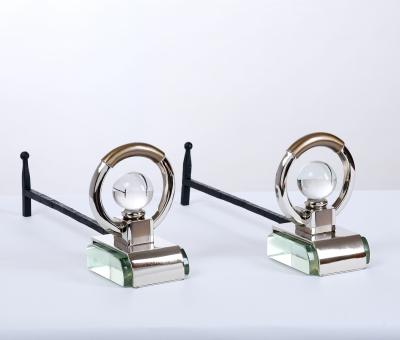 Excptional Pair of Cristal and Glass Andirons France 1930s