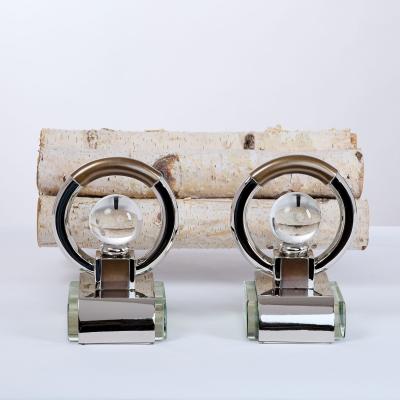 Excptional Pair of Cristal and Glass Andirons France 1930s