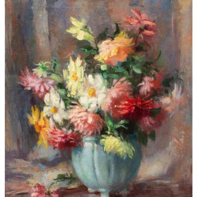 Exene Reed Meyersahm Vintage Still Life Oil Painting of Flowers by Exene Reed Meyersahm 1886 1978 