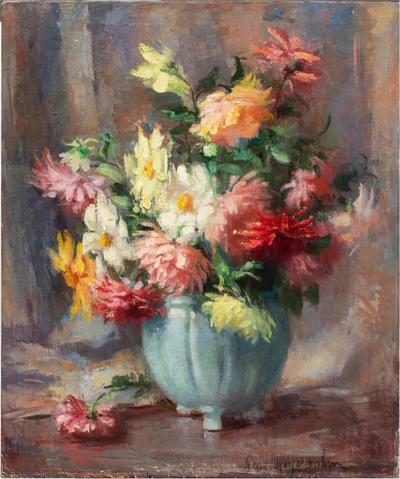 Exene Reed Meyersahm Vintage Still Life Oil Painting of Flowers by Exene Reed Meyersahm 1886 1978 