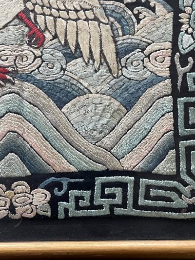 Exhibited Framed Chinese Qing Dynasty Embroidered Fifth Rank Badge
