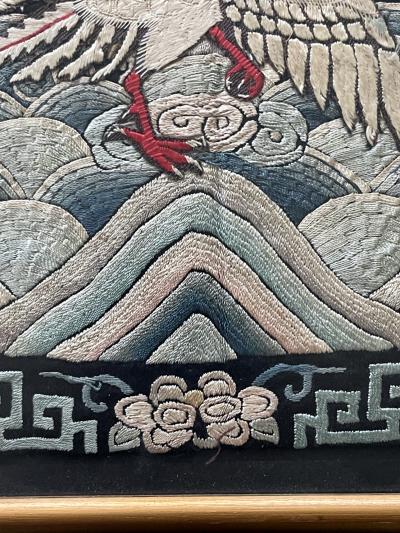 Exhibited Framed Chinese Qing Dynasty Embroidered Fifth Rank Badge