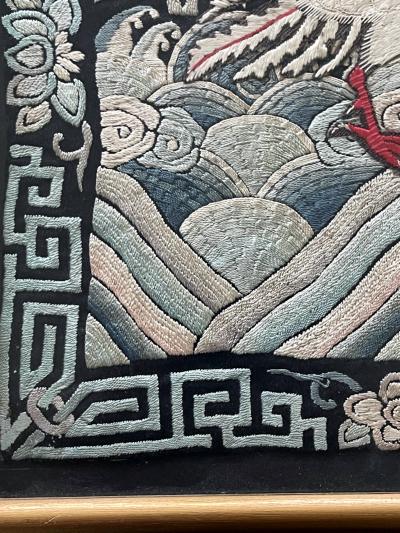 Exhibited Framed Chinese Qing Dynasty Embroidered Fifth Rank Badge