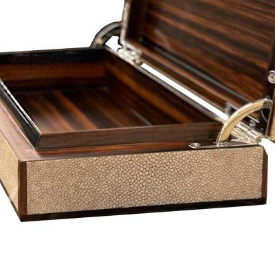 Exotic Ivory Shagreen and Macassar Ebony Box with Bone Inlay