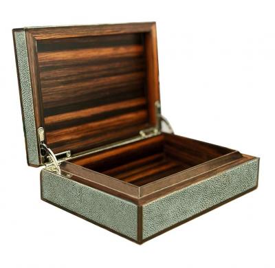 Exotic Turquoise Shagreen and Macassar Ebony Box with Bone Inlay