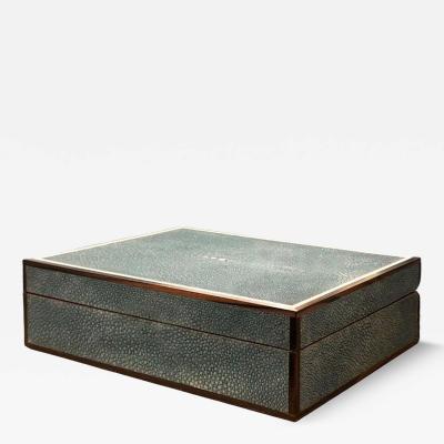 Exotic Turquoise Shagreen and Macassar Ebony Box with Bone Inlay