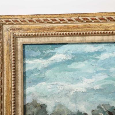 Expressionist Mid Century Landscape of Cyclists in Oil on Canvas