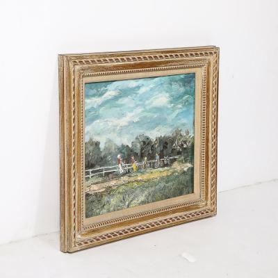 Expressionist Mid Century Landscape of Cyclists in Oil on Canvas