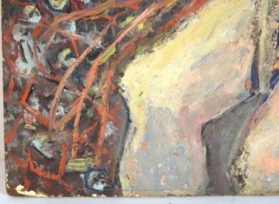 Expressionist Nude Oil on Masonite Unsigned in Older Carved Frame and Glass