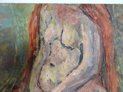 Expressionist Nude Oil on Masonite Unsigned in Older Carved Frame and Glass