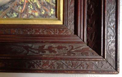 Expressionist Nude Oil on Masonite Unsigned in Older Carved Frame and Glass