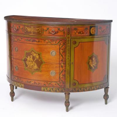 Exquisite Antique Adams Style Hand Painted Satinwood Sideboard Credenza