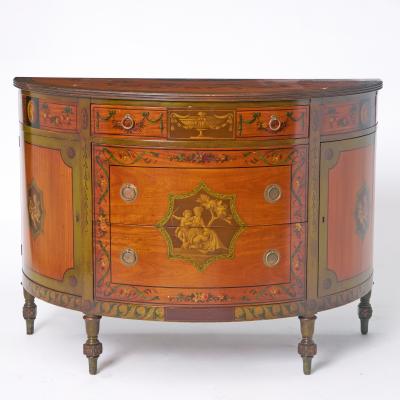Exquisite Antique Adams Style Hand Painted Satinwood Sideboard Credenza
