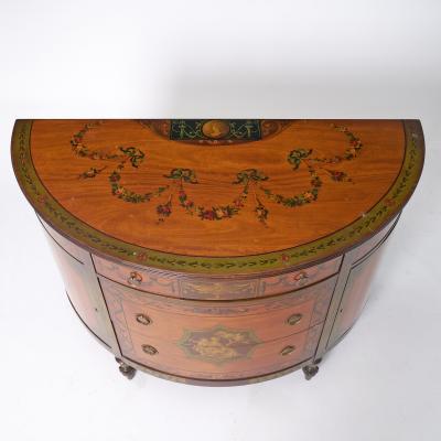 Exquisite Antique Adams Style Hand Painted Satinwood Sideboard Credenza