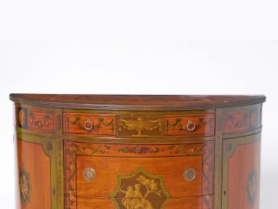 Exquisite Antique Adams Style Hand Painted Satinwood Sideboard Credenza