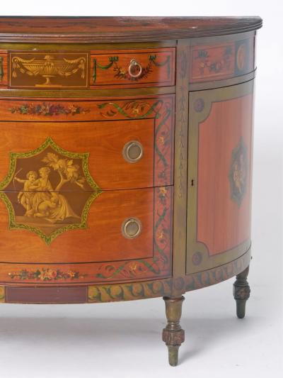 Exquisite Antique Adams Style Hand Painted Satinwood Sideboard Credenza