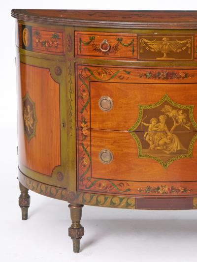 Exquisite Antique Adams Style Hand Painted Satinwood Sideboard Credenza