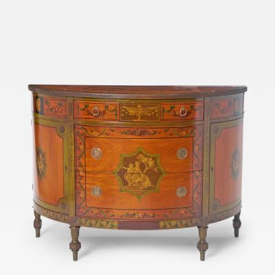 Exquisite Antique Adams Style Hand Painted Satinwood Sideboard Credenza