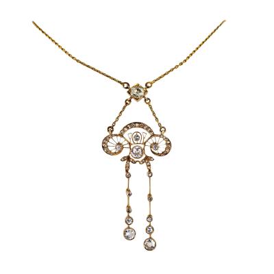 Exquisite Art Nouveau Gold Pendant With Diamonds Russia