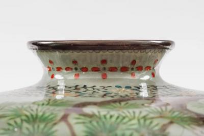 Exquisite Cloisonn Enamel Vase Birds Pine Celadon Ground Attributed Hayashi