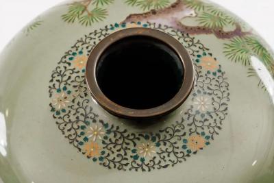 Exquisite Cloisonn Enamel Vase Birds Pine Celadon Ground Attributed Hayashi