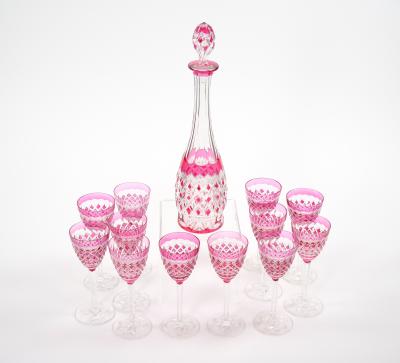 Exquisite Early 20th Cent Baccarat Diamond Cut Crystal Barware Tableware Service